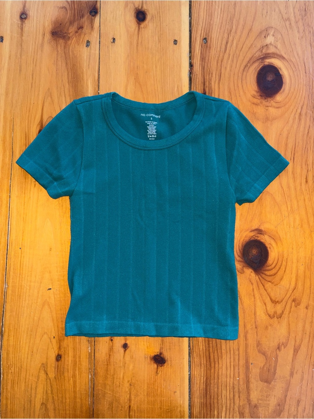 No Comment Green Ribbed Top Size Small Stretch Fitted Tee